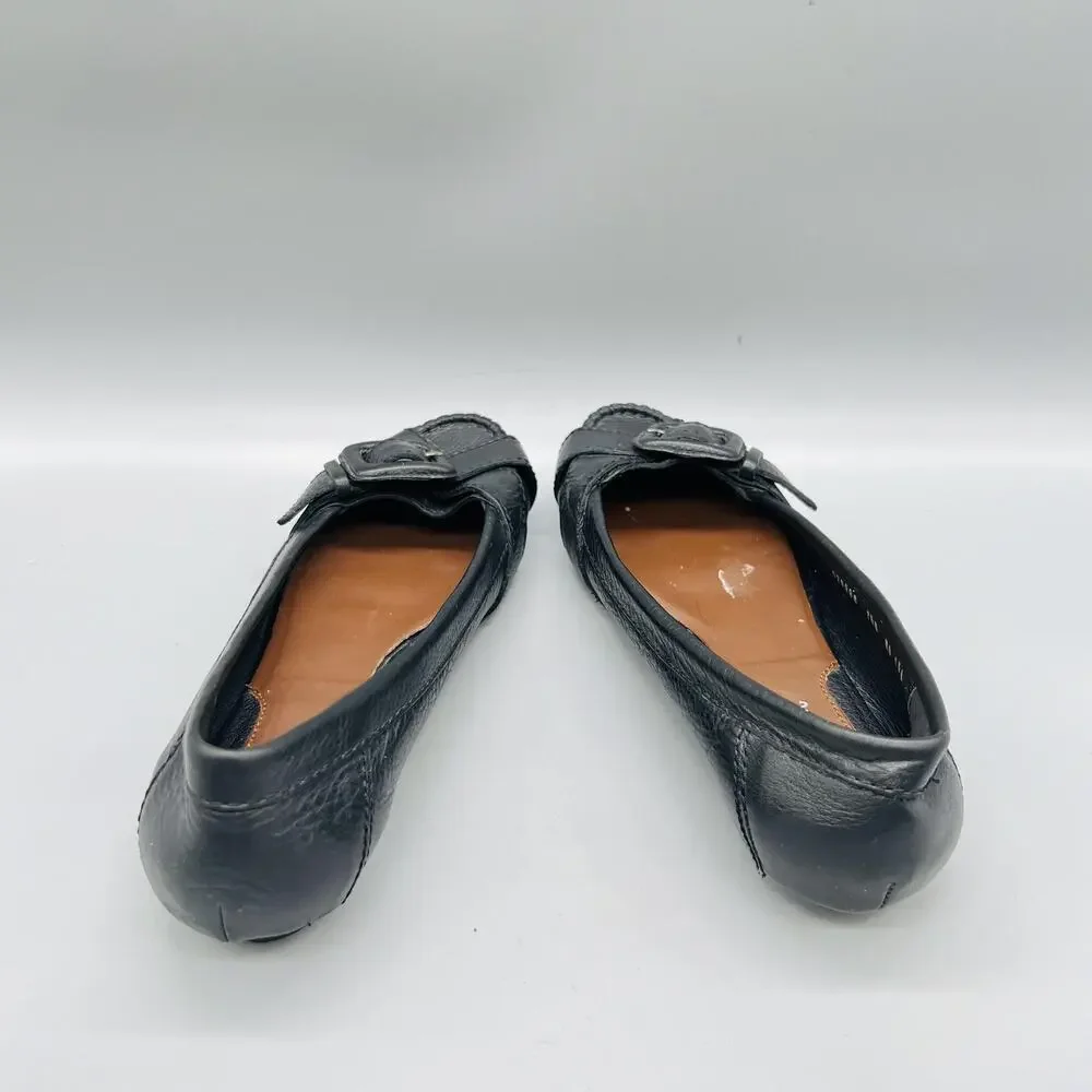 Cole Haan Shoes Womens 7.5 Black Leather Moccasin Flats Buckle Slip On Comfort